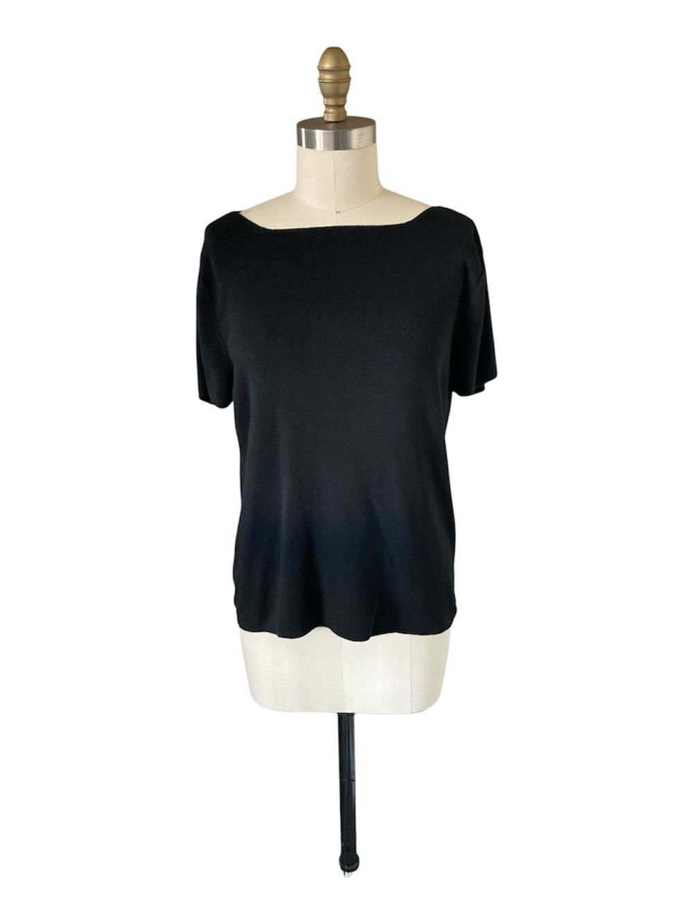 Coldwater Creek Silk Blend Black Short Sleeve Boatneck Heavy Knit Top
